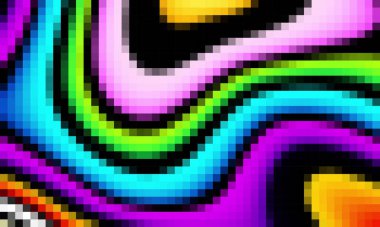 Trippy psychedelic renkli neon geometrik şekiller soyut arkaplan, pikselli vektör deseni