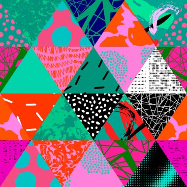 Kolaj sanat dokusuyla renksiz desen. Modern çağdaş sanat arka planı, üçgenler geometrik şekilli el izi, maksimum boyalı duvar kağıdı.