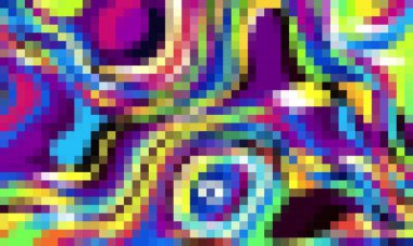 Trippy psychedelic renkli neon geometrik şekiller soyut arkaplan, pikselli vektör deseni