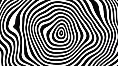 Kırışmış buruşuk şekilli siyah beyaz zig zag çizgileri olan optik illüzyon. Dikey ve çizgili siyah beyaz monokrom resim, tercih edilen sanat döngüsü video tarzında çizgiler