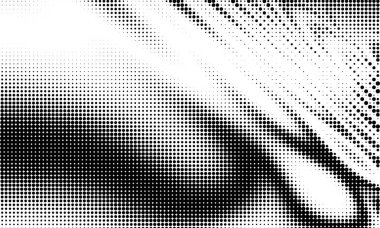 Monokrom soyut grunge yarım ton noktalar arka plan. Pop sanat şablonu, doku. Yatay Vektör illüstrasyonu. Beyaz arkaplanda soyut grunge noktaları