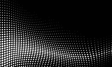 Monokrom soyut grunge yarım ton noktalar arka plan. Pop sanat şablonu, doku. Yatay Vektör illüstrasyonu. Siyah arkaplanda soyut grunge noktaları