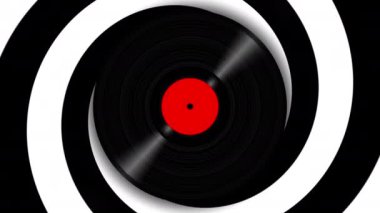 Soyut spiral hareketli arka planda dönen vinil disk. Kusursuz döngü görüntüleri.