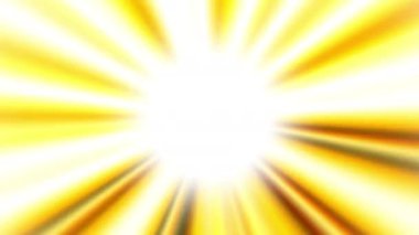 Soyut Yaz Güneşi Arkaplan Animasyonu. İnce güneş ve ışık demetlerinin döndüğü soyut, parlak, sarı bir yaz güneşinin animasyonu. 4k döngüsü şarjörü