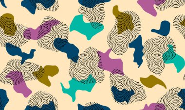 Matisse tarzı şekilli şirin vektör deseni. Basit organik şekil ve çizgilerin soyut renkli yatay arkaplanı. Çağdaş karalama sanat arka planı. Elle çizilmiş rastgele şekiller, kabarcıklar, karalama