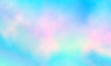 Soyut günbatımı gökyüzünün renkli suluboya arkaplanı pastel gökkuşağı renklerinde kabarık bulutlar pembe mavi turuncu ve mor.