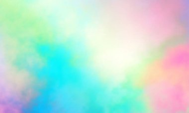 Soyut günbatımı gökyüzünün renkli suluboya arkaplanı pastel gökkuşağı renklerinde kabarık bulutlar pembe mavi turuncu ve mor.