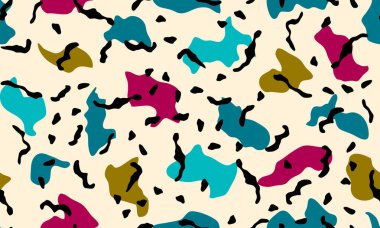 Matisse tarzı şekilli şirin vektör deseni. Basit organik şekil ve çizgilerin soyut renkli yatay arkaplanı. Çağdaş karalama sanat arka planı. Elle çizilmiş rastgele şekiller, kabarcıklar, karalama