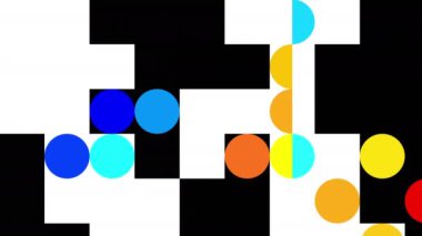 Modern Animasyon Geometrik desen veya arkaplan. 4K çözünürlüklü geometrik hareket tasarımı. Çemberler, üçgenler ve karelerle soyut hareket etme şekilleri.