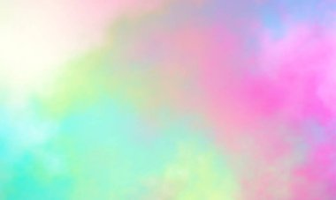Soyut günbatımı gökyüzünün renkli suluboya arkaplanı pastel gökkuşağı renklerinde kabarık bulutlar pembe mavi turuncu ve mor.