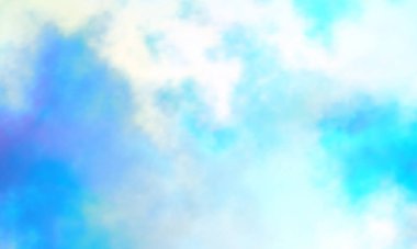 Soyut günbatımı gökyüzünün renkli suluboya arkaplanı pastel gökkuşağı renklerinde kabarık bulutlar pembe mavi turuncu ve mor.