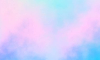 Soyut günbatımı gökyüzünün renkli suluboya arkaplanı pastel gökkuşağı renklerinde kabarık bulutlar pembe mavi turuncu ve mor.