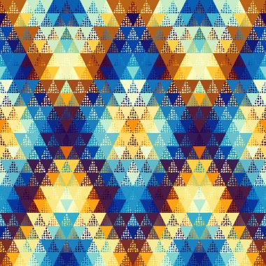 Renkli üçgenler gösteren göz alıcı ve canlı bir geometrik desen, modern tasarım estetiği için mükemmel.