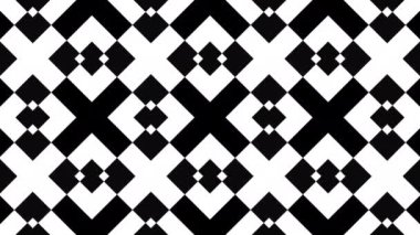 Geometrik siyah ve beyaz şekillerin hipnotik ritmik hareketi. 4k döngüsü basit geometrik düz arkaplan