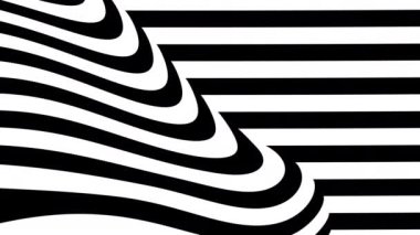 Soyut, basit, beyaz ve siyah çizgili arkaplanı olan 3D görüntüleme. 4k döngü geleceksel arkaplanı