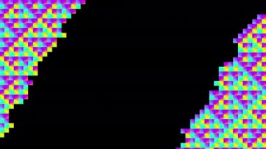 Neon renkli çerçeve, fotokopi alanı ile siyah arkaplan üzerinde ışıltılı efektler. Boş parlayan tekno fon. Kusursuz döngü. Video canlandırmalı arkaplan.