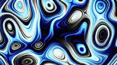Kıvrımlı çizgilerin sıvı psikedelik deseni. Döngü Hareketi. Kıvrımlı çizgilerle hareket eden sıvı desen. Noktalar ve kıvrımlı çizgiler hayal gördüren şekillerde hareket eder