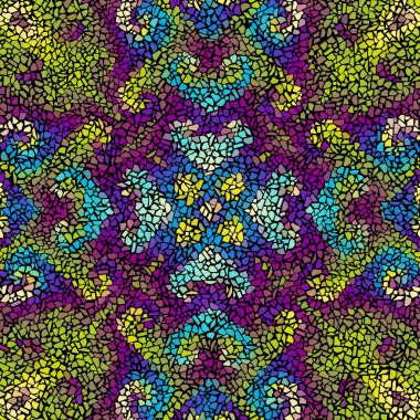 Parlak, soyut, kusursuz mozaik desen. Vektör arkaplanı. Sonsuz doku. Seramik seramik taş parçaları