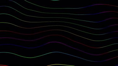 Siyah arkaplanı olan renkli çizgiler soyut bir şekil oluşturmak için yavaş ve düzensiz hareket ediyor, arka plan olarak kullanmak için ideal. siyah soyut döngü arkaplanı