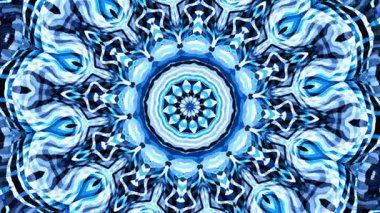 Fütürist mandala. Mavi süslemeli etnik süsleme simetrik geometrik kaleydoskop soyut sanat arka planı.