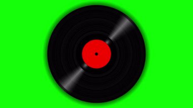 Vinil Kayıt yeşil ekran arka planında dönüyor. Yeşil ekran arka planında döngü Animasyon video retro plağı