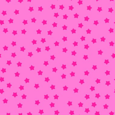 Pembe arka planda Barbie pembe yıldızlar. Rastgele bir model. Vektörsüz mozaik sanat modeli. Pembe parıltı