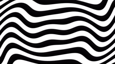 Kırışmış buruşuk şekilli siyah beyaz zig zag çizgileri olan optik illüzyon. Dikey ve çizgili siyah beyaz monokrom resim, tercih edilen sanat döngüsü video tarzında çizgiler