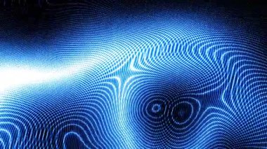 Siyah zemin üzerinde mavi dijital parçacıkların 4K hareket grafiği. Dijital siber uzay soyut arkaplanı