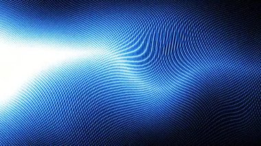 Siyah zemin üzerinde mavi dijital parçacıkların 4K hareket grafiği. Dijital siber uzay soyut arkaplanı