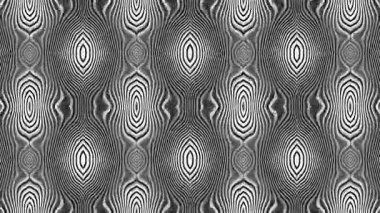 Siyah ve beyaz çizgili, soyut, kusursuz psikedelik dönüş şekli. Döngü arkaplanı