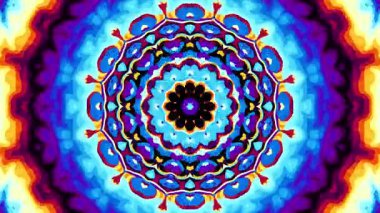 Kırmızı, mavi ve turuncu simetrik desenli soyut renkli mandala. Döngü mandala.