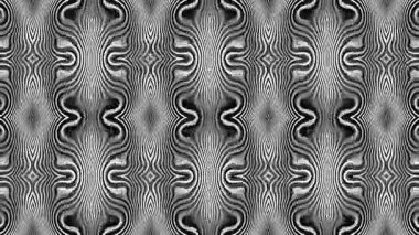 Siyah ve beyaz çizgili, soyut, kusursuz psikedelik dönüş şekli. Döngü arkaplanı