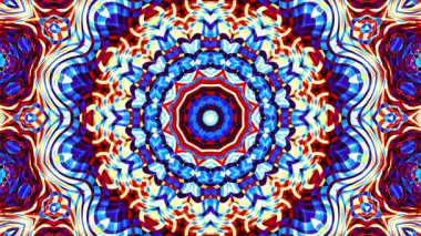 Kırmızı, mavi ve turuncu simetrik desenli soyut renkli mandala. Döngü mandala.