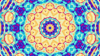 Kırmızı, mavi ve turuncu simetrik desenli soyut renkli mandala. Döngü mandala.