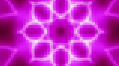 80 'lerin tarzında leylak renginin görkemli kaleydoskopu, mandala, 4k' lık hareket tasarımı, meditasyon ve disko kulüpleri için soyut kompozisyon. Kusursuz döngü, hipnotik