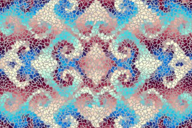 Parlak, soyut, kusursuz mozaik desen. Vektör arkaplanı. Sonsuz doku. Seramik kiremit parçaları.