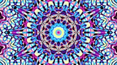 Sarı, mavi ve pembe simetrik desenli soyut renkli mandala. Döngü mandala. Döngü mandala.