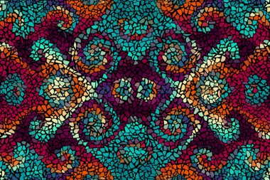 Parlak, soyut, kusursuz mozaik desen. Vektör arkaplanı. Sonsuz doku. Seramik kiremit parçaları.