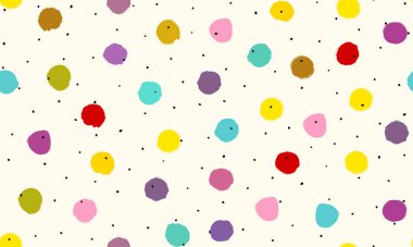 Renkli daire çizimi, kusursuz desen. Renkli noktalarla çizilmiş el çizimlerinin kusursuz bir taklidi. Vektör fırça darbeleri tasarım elementleri. Duvar kağıtları, şablon dolguları, web sayfası arkaplanları için mükemmel