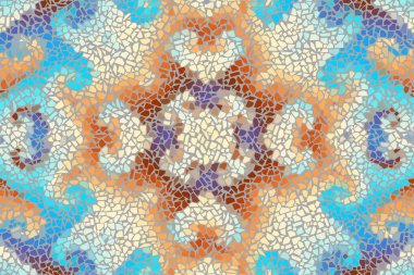 Parlak, soyut, kusursuz mozaik desen. Vektör arkaplanı. Sonsuz doku. Seramik kiremit parçaları.