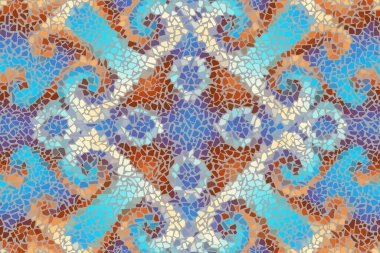 Parlak, soyut, kusursuz mozaik desen. Vektör arkaplanı. Sonsuz doku. Seramik kiremit parçaları.