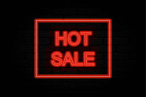 Hot Sale Lettering Neon Lights Black Brick Background — Stock Photo, Image
