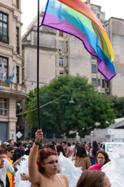 Buenos Aires, Arjantin - 02 Kasım 2024: LGBT halkı Milei hükümetini Buenos Aires 'te düzenlenen 13.