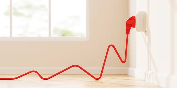 Rote Schnur Die Haushaltssteckdose Gesteckt Abstrakte Aufsteigende Graphenlinie Konzept Der — Stockfoto