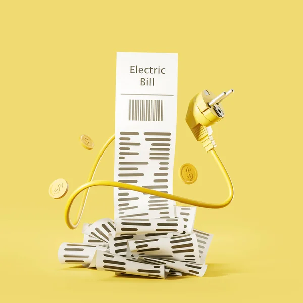 Sarı Elektrik Kablosu Altın Sikkeli Uzun Elektrik Faturası Sarı Arka — Stok fotoğraf