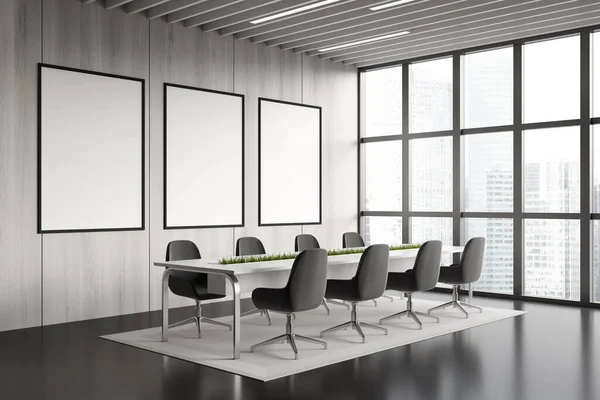 Light Grey Conference Room Interior Armchairs Board Side View Meeting — Foto de Stock