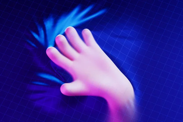 Cartoon Character Hand Virtual World Connection Digital Web Lines Concept — Stock Photo, Image