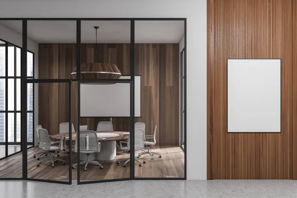 Modern Business Room Interior Conference Board Glass Doors Project Screen — 图库照片