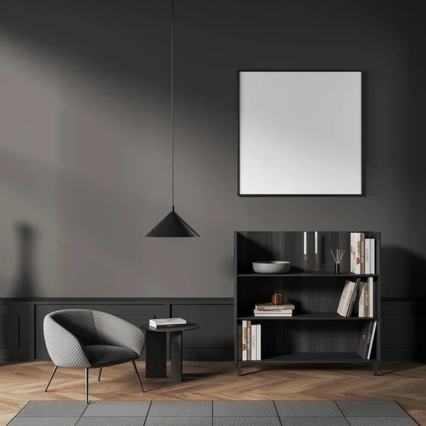 Dark Relax Zone Interior Apartment Armchair Coffee Table Dresser Art — Zdjęcie stockowe