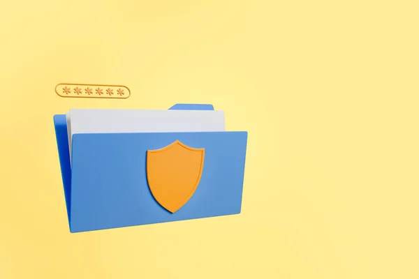 Shield Folder Documents Light Yellow Background Password Access Concept Data — Stock Photo, Image